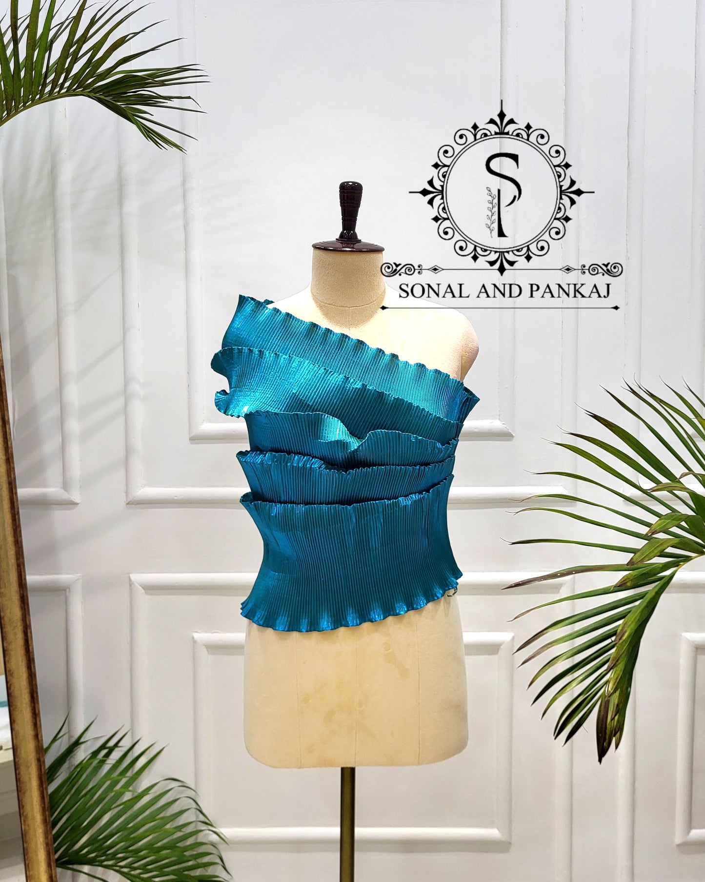 Desi Girl Vibe - Peacock Blue Top & Dusty Blue Pre-pleated Saree - SA01591