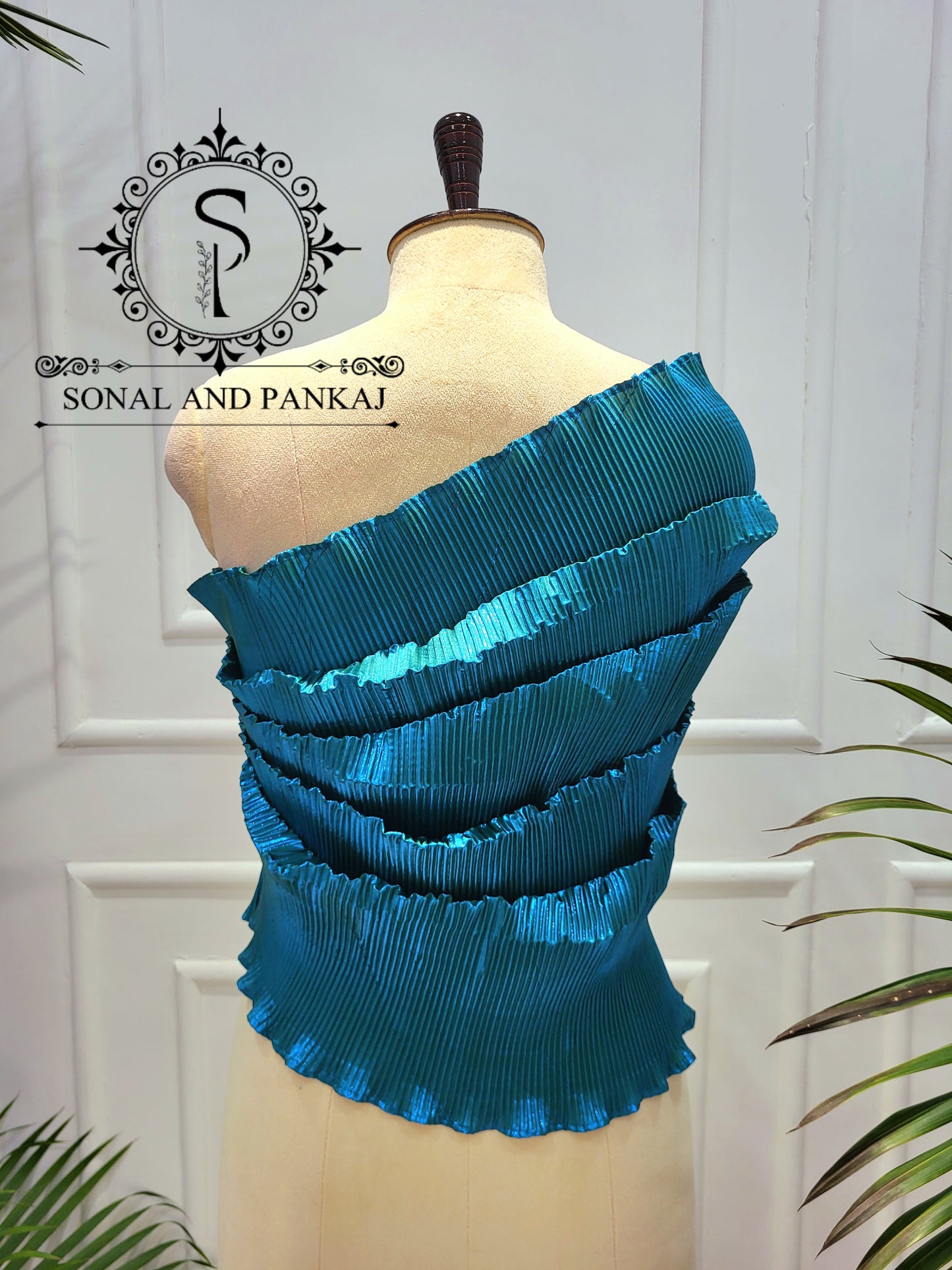 Desi Girl Vibe - Peacock Blue Top & Dusty Blue Pre-pleated Saree - SA01591