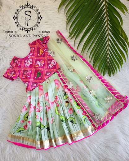 Rajkumari - Pastel Green Pichwai Ensemble by Sonal and Pankaj - KD01594