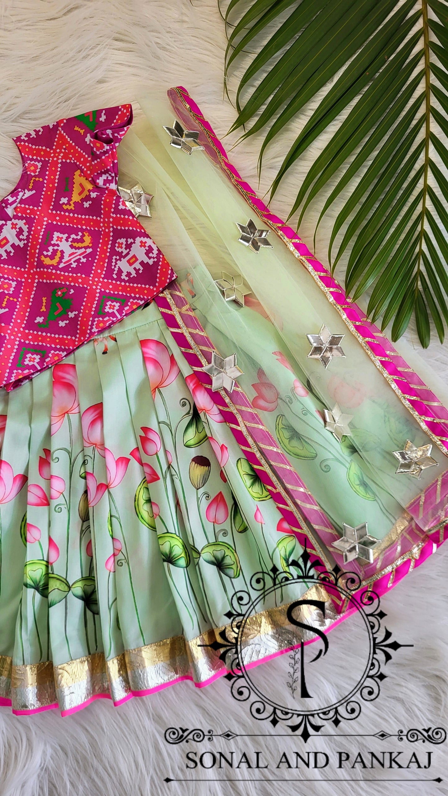 Rajkumari - Pastel Green Pichwai Ensemble by Sonal and Pankaj - KD01594