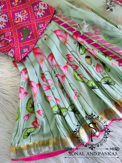 Rajkumari - Pastel Green Pichwai Ensemble by Sonal and Pankaj - KD01594