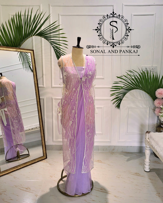 Galaxy - Pre-pleated Jacket Saree - SA01597 (Lavender)