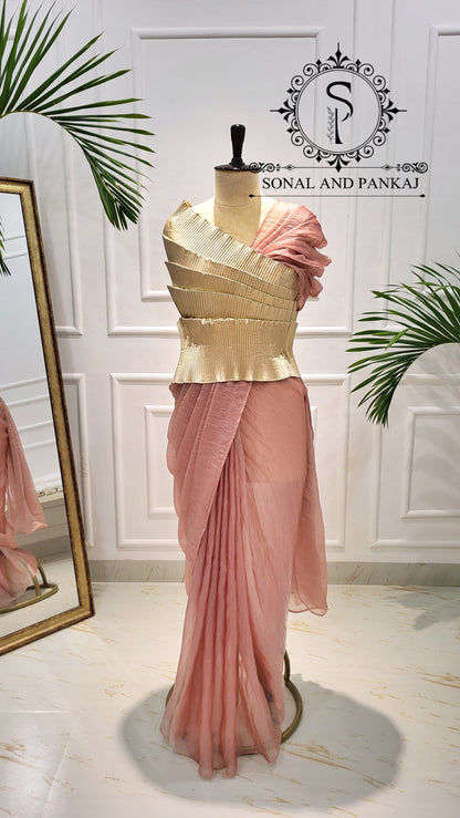 Desi Girl Vibe - Peach Pre-pleated Saree On Sale - SA01797
