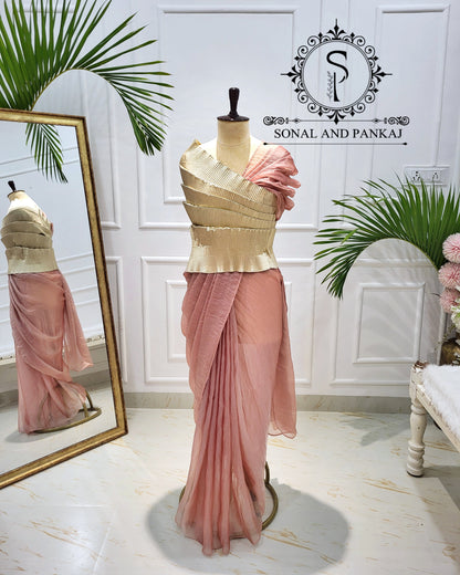 Desi Girl Vibe - Peach Pre-pleated Saree On Sale - SA01797