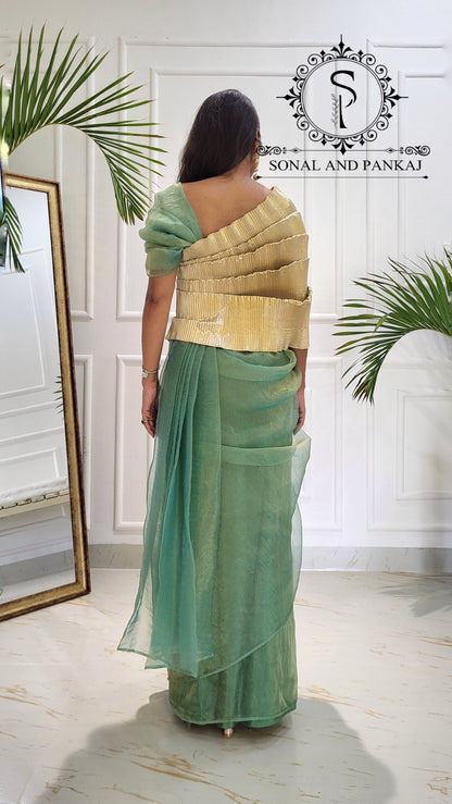 Desi Girl Vibe - Green Pre-pleated Saree On Sale - SA01798
