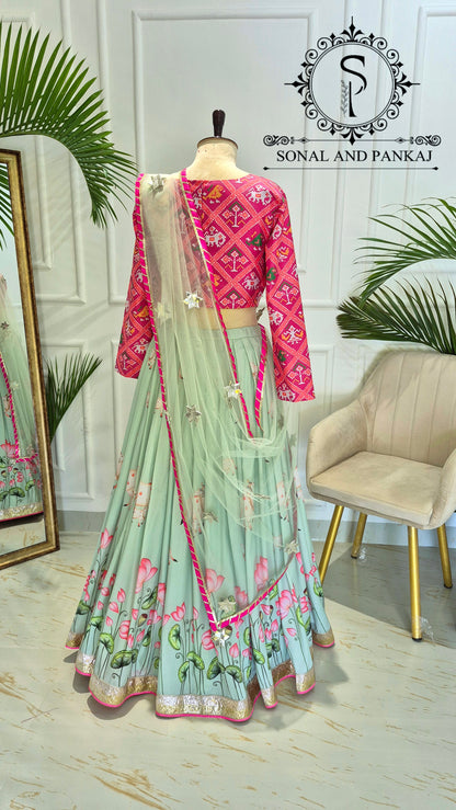 Lotus Whispers - Pastel Green Pichwai Ensemble - LH01614