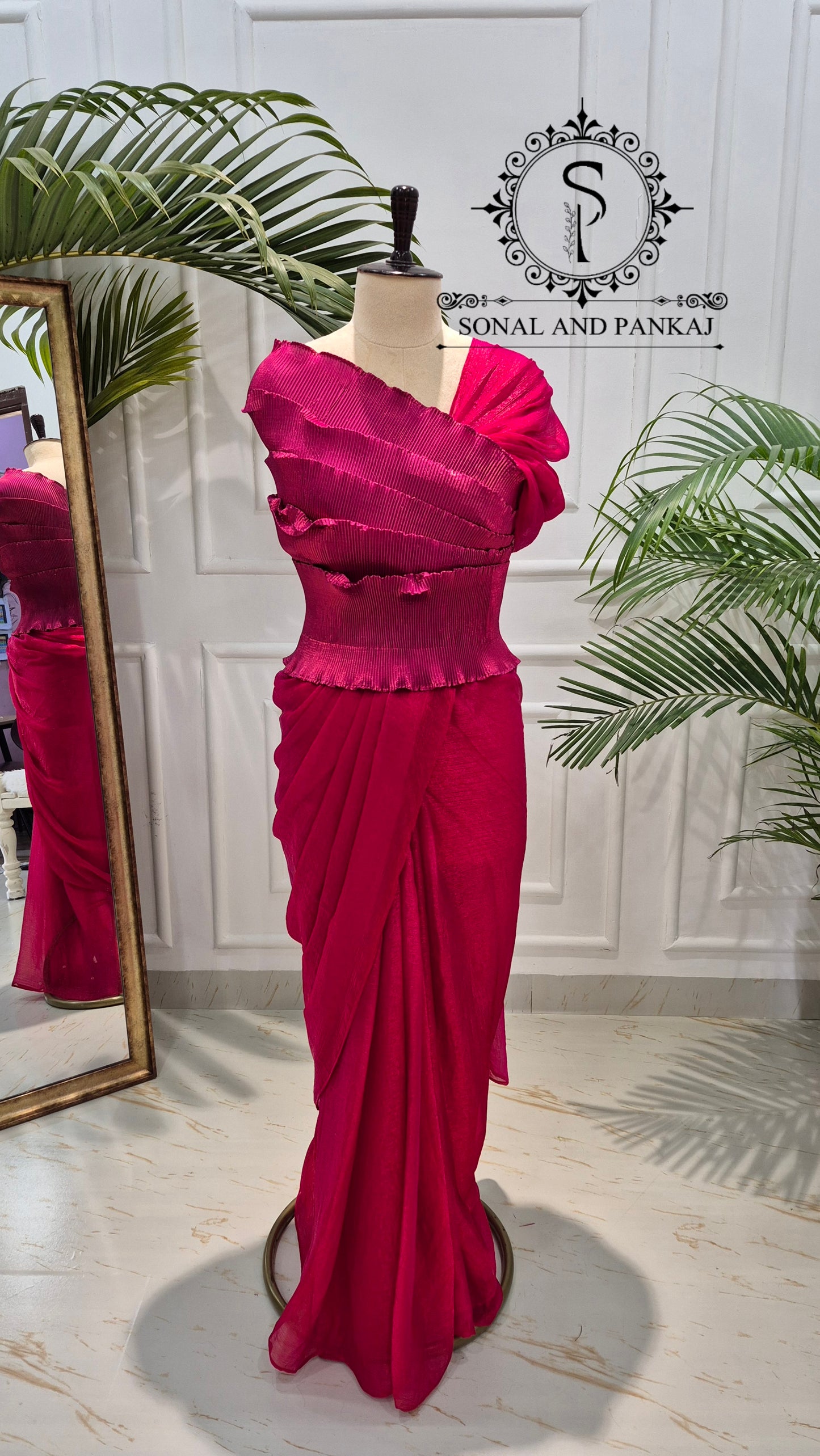 Desi Girl Vibe - Cherry Pink Top & Pre-pleated Saree - SA01619