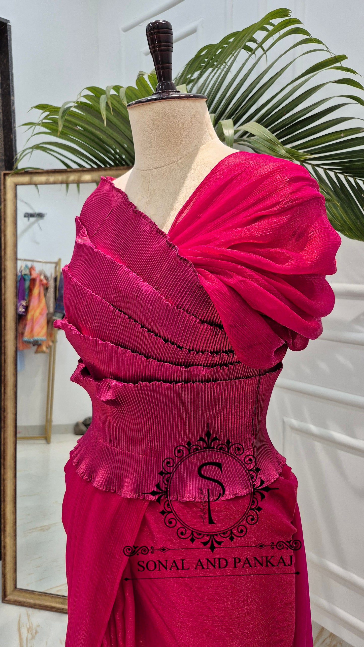 Desi Girl Vibe - Cherry Pink Top & Pre-pleated Saree - SA01619