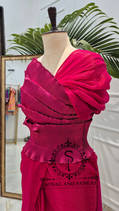 Desi Girl Vibe - Cherry Pink Top & Pre-pleated Saree - SA01619