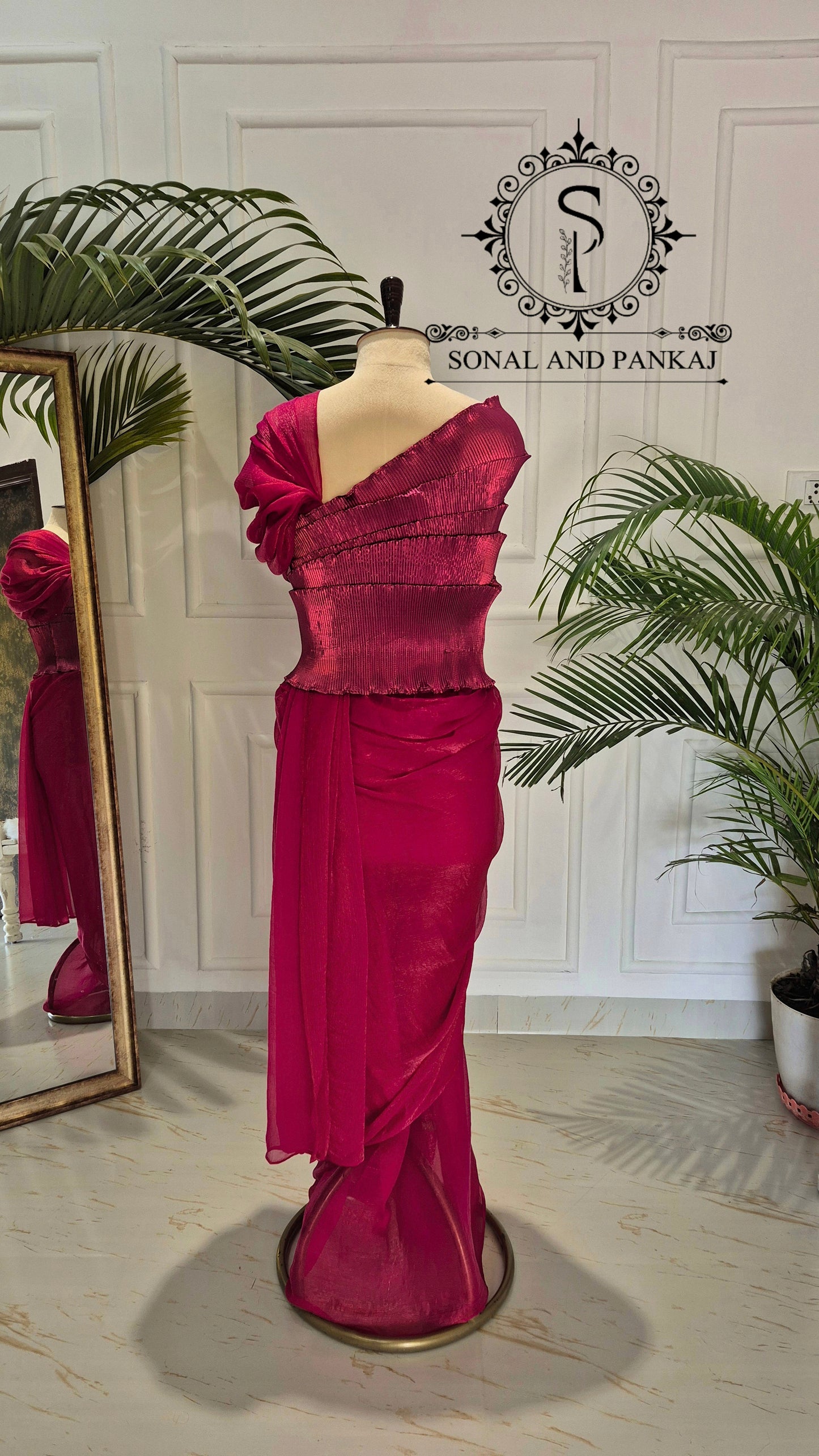 Desi Girl Vibe - Cherry Pink Top & Pre-pleated Saree - SA01619