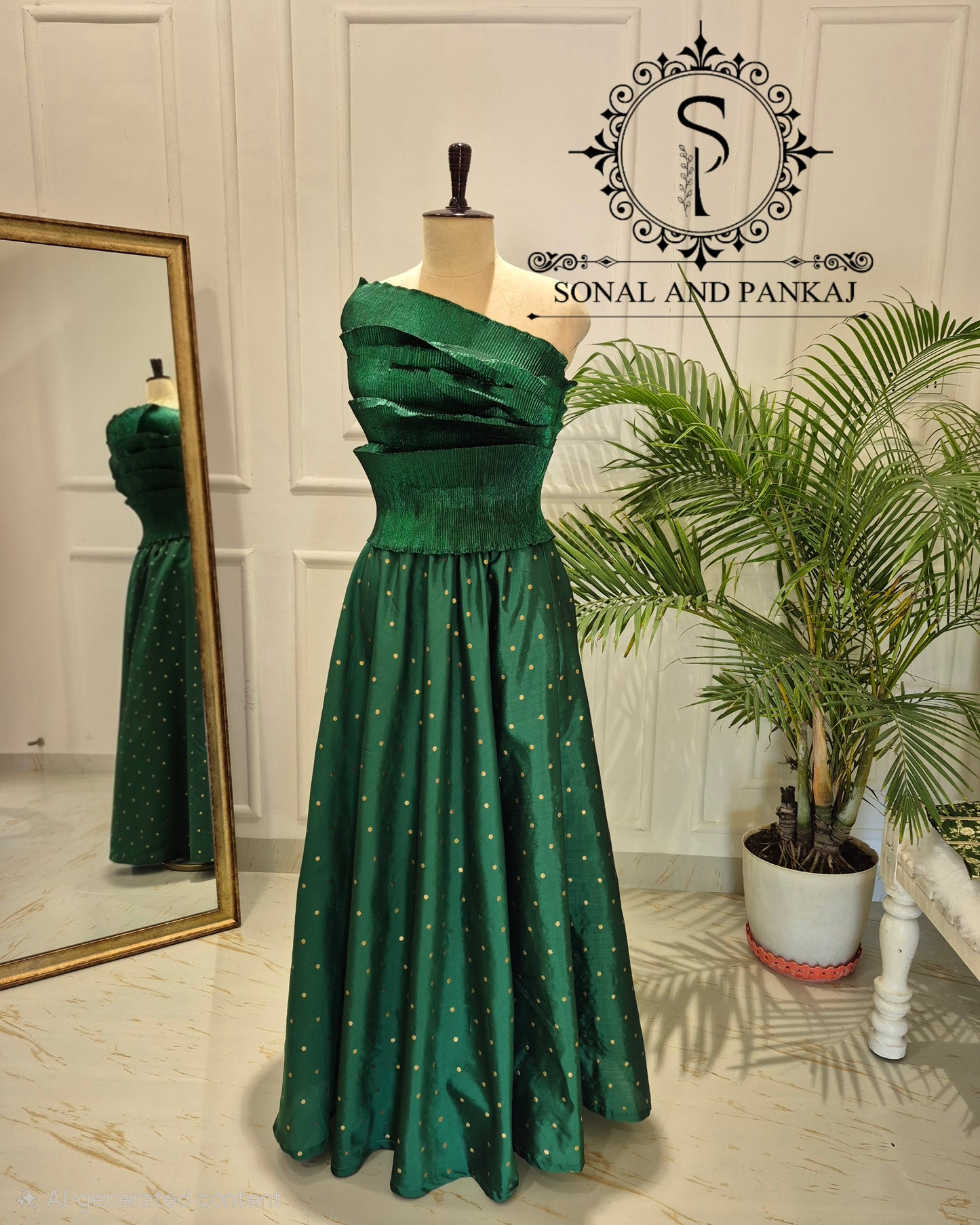 Desi Girl Vibe - Emerald Echo Top With Zari Buti Skirt - SA01628