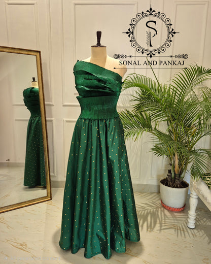 Desi Girl Vibe - Emerald Echo Top With Zari Buti Skirt - SA01628