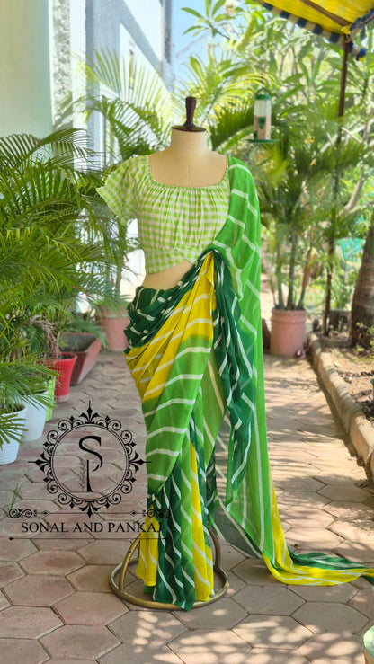 Chemisier à paillettes dorées avec sari prêt à draper - SA00929