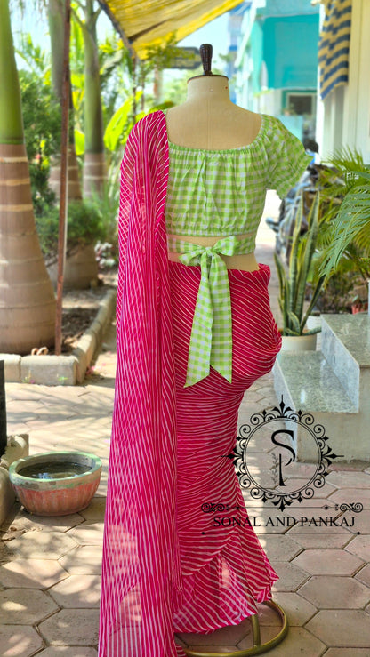 Chemisier à paillettes dorées avec sari prêt à draper - SA00929