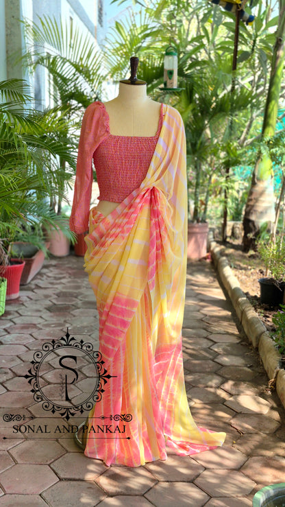 Chemisier à paillettes dorées avec sari prêt à draper - SA00929