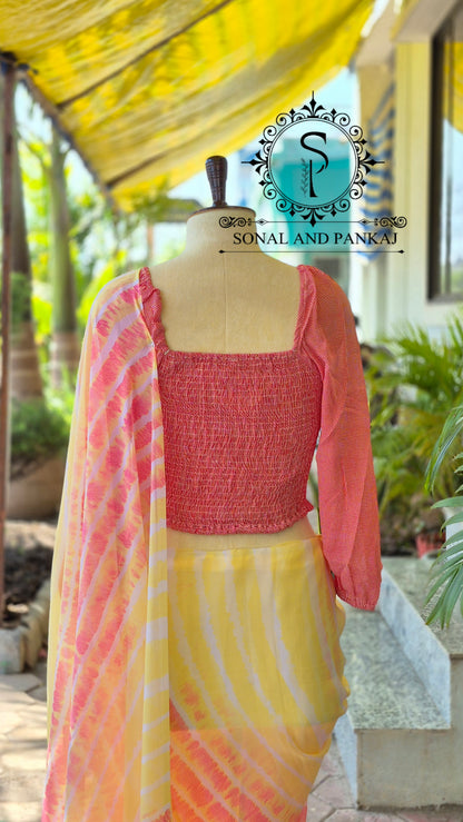 Chemisier à paillettes dorées avec sari prêt à draper - SA00929