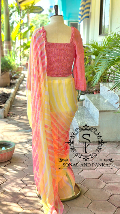 Chemisier à paillettes dorées avec sari prêt à draper - SA00929