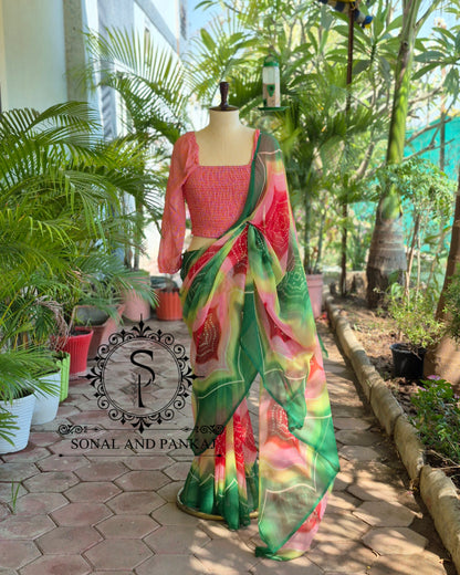 Chemisier à paillettes dorées avec sari prêt à draper - SA00929