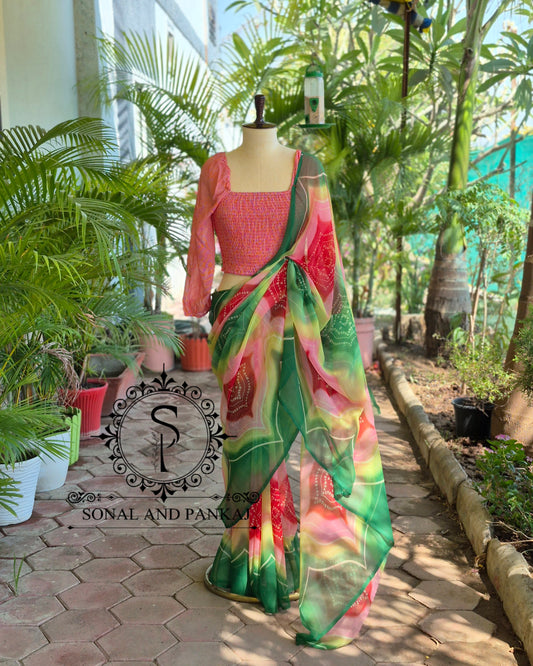 Chemisier à paillettes dorées avec sari prêt à draper - SA00929