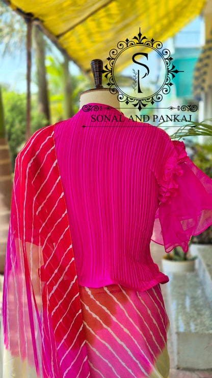 Chemisier à paillettes dorées avec sari prêt à draper - SA00929