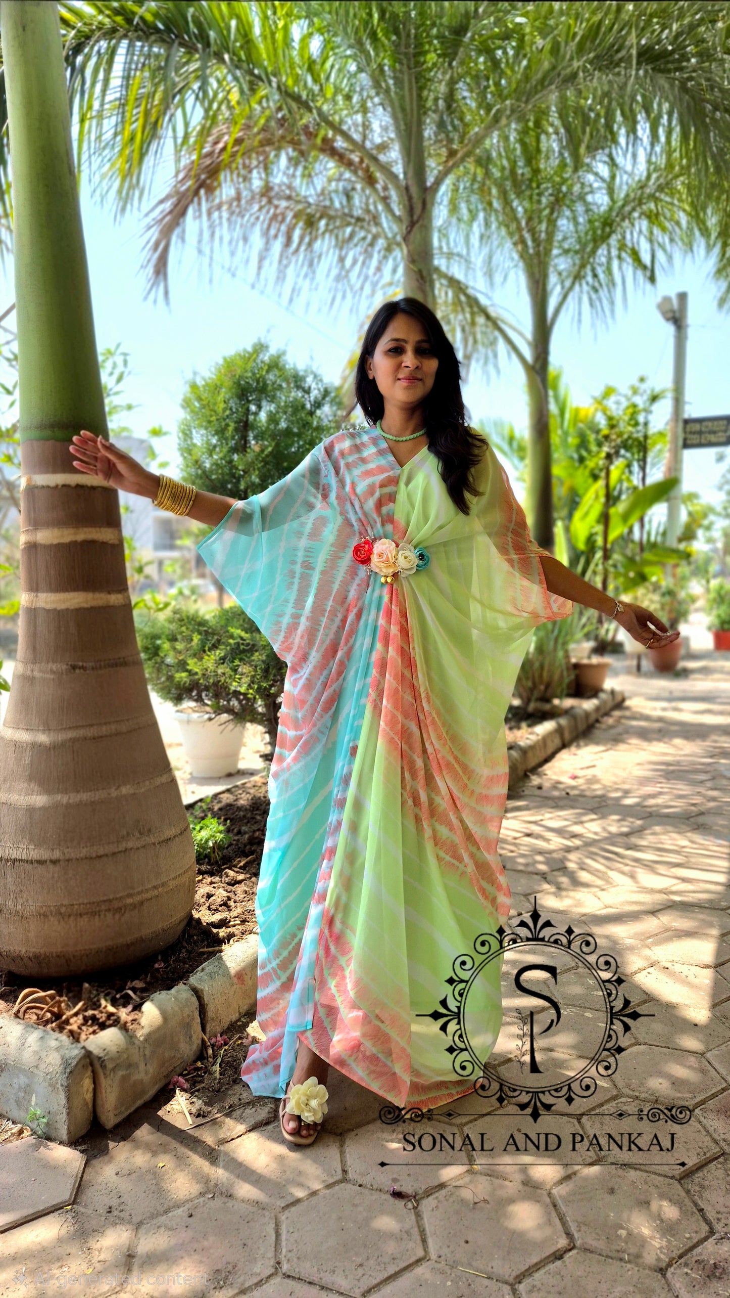 Caftan bleu à imprimé floral - RW01098