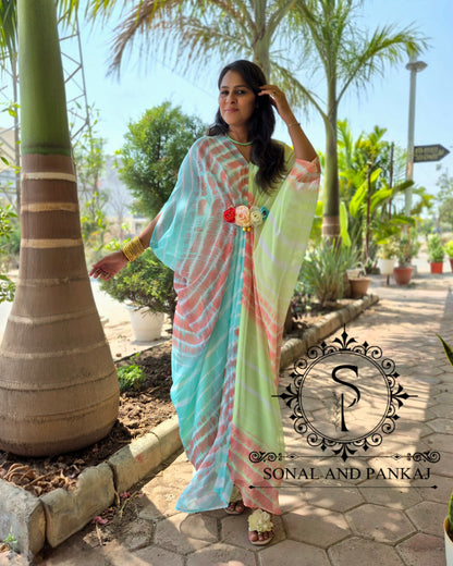 Caftan bleu à imprimé floral - RW01098