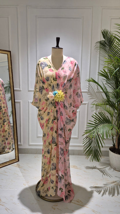 Caftan bleu à imprimé floral - RW01098