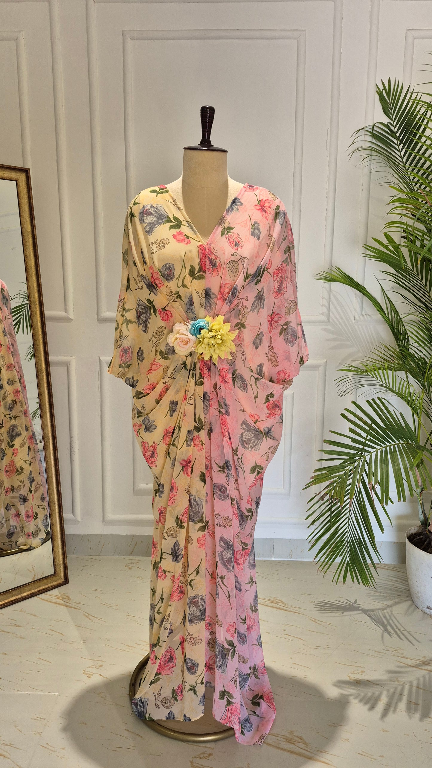 Caftan bleu à imprimé floral - RW01098