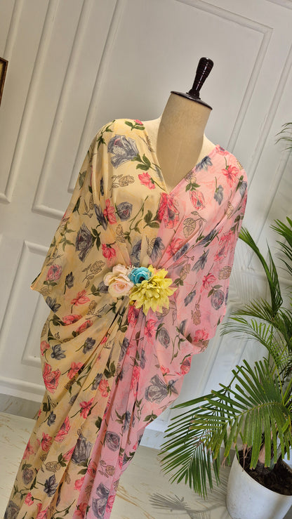 Caftan bleu à imprimé floral - RW01098