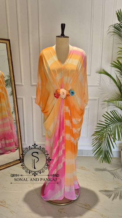 Caftan bleu à imprimé floral - RW01098