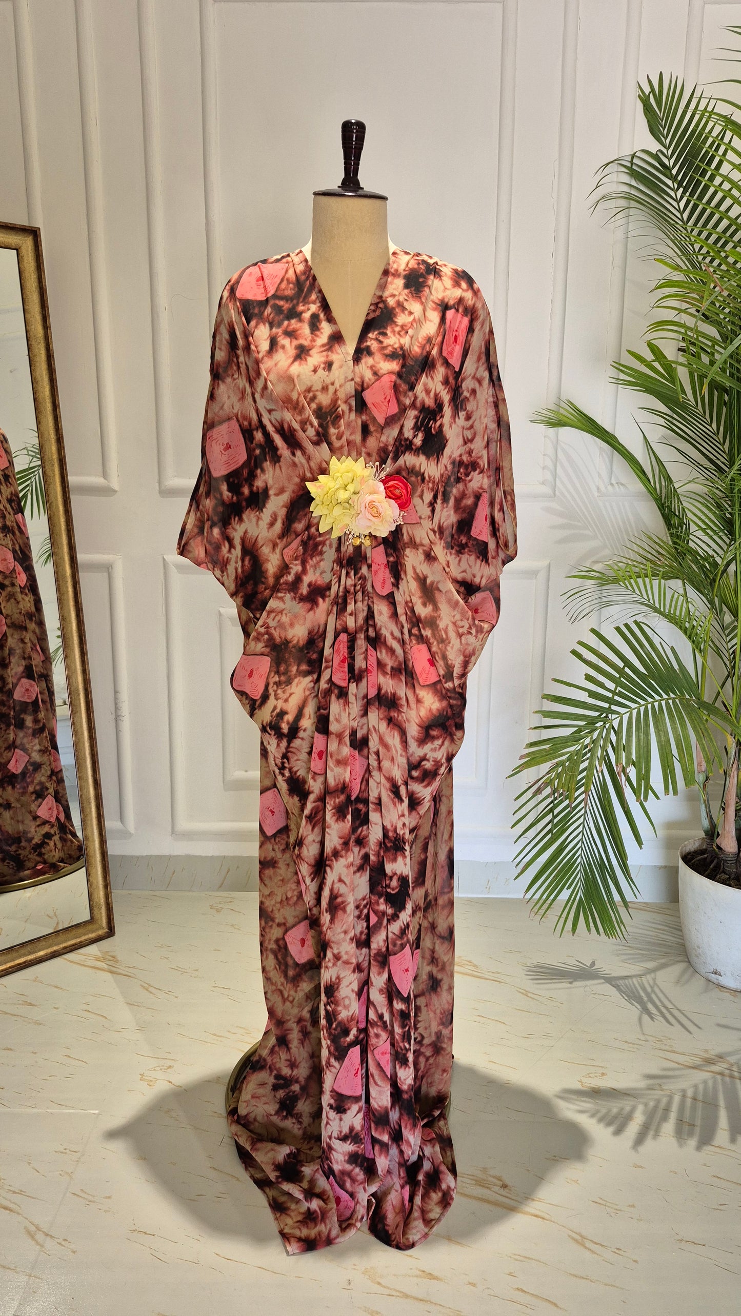 Caftan bleu à imprimé floral - RW01098