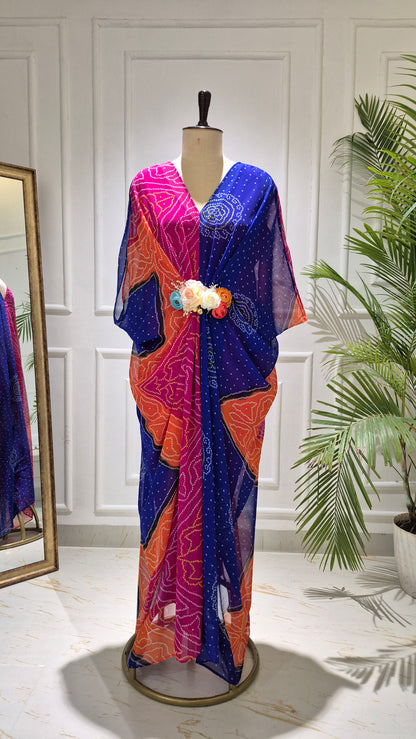 Caftan bleu à imprimé floral - RW01098