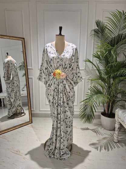 Caftan bleu à imprimé floral - RW01098