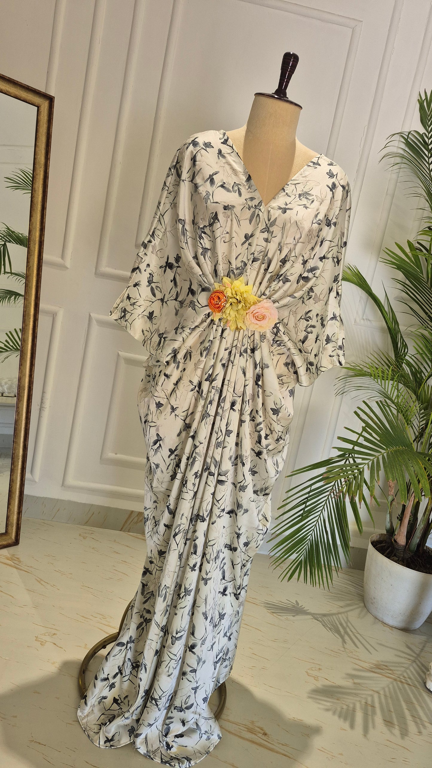 Caftan bleu à imprimé floral - RW01098