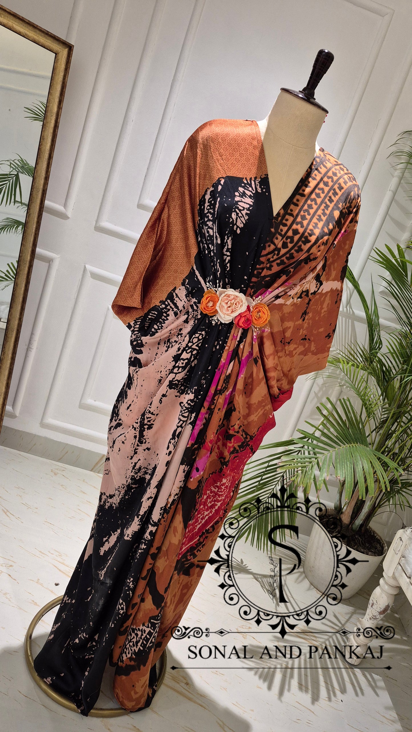 Caftan bleu à imprimé floral - RW01098