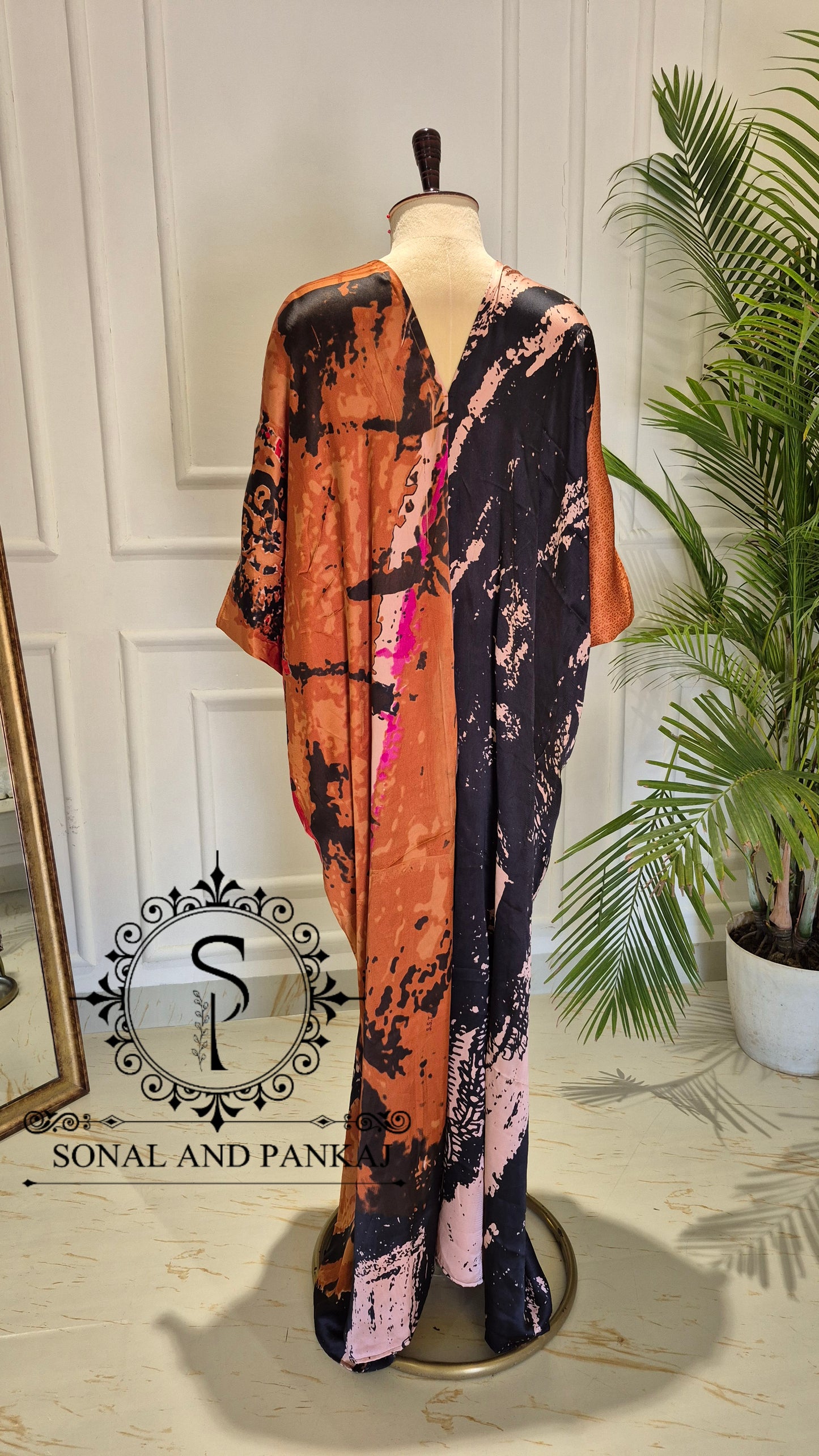 Caftan bleu à imprimé floral - RW01098