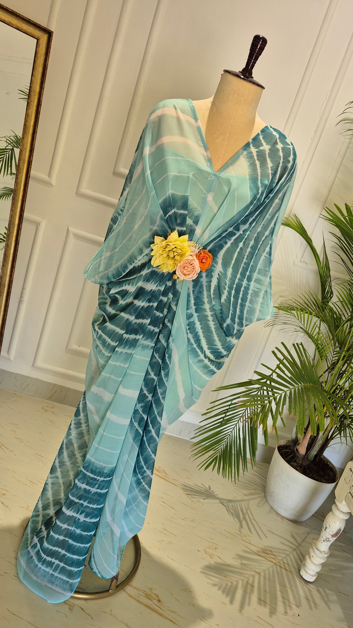 Caftan bleu à imprimé floral - RW01098