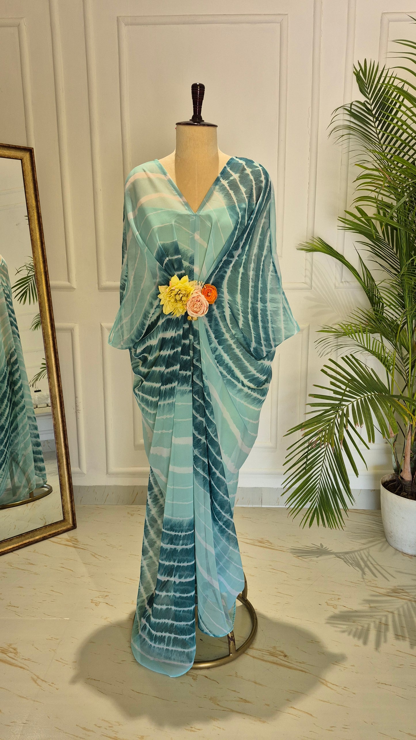 Caftan bleu à imprimé floral - RW01098