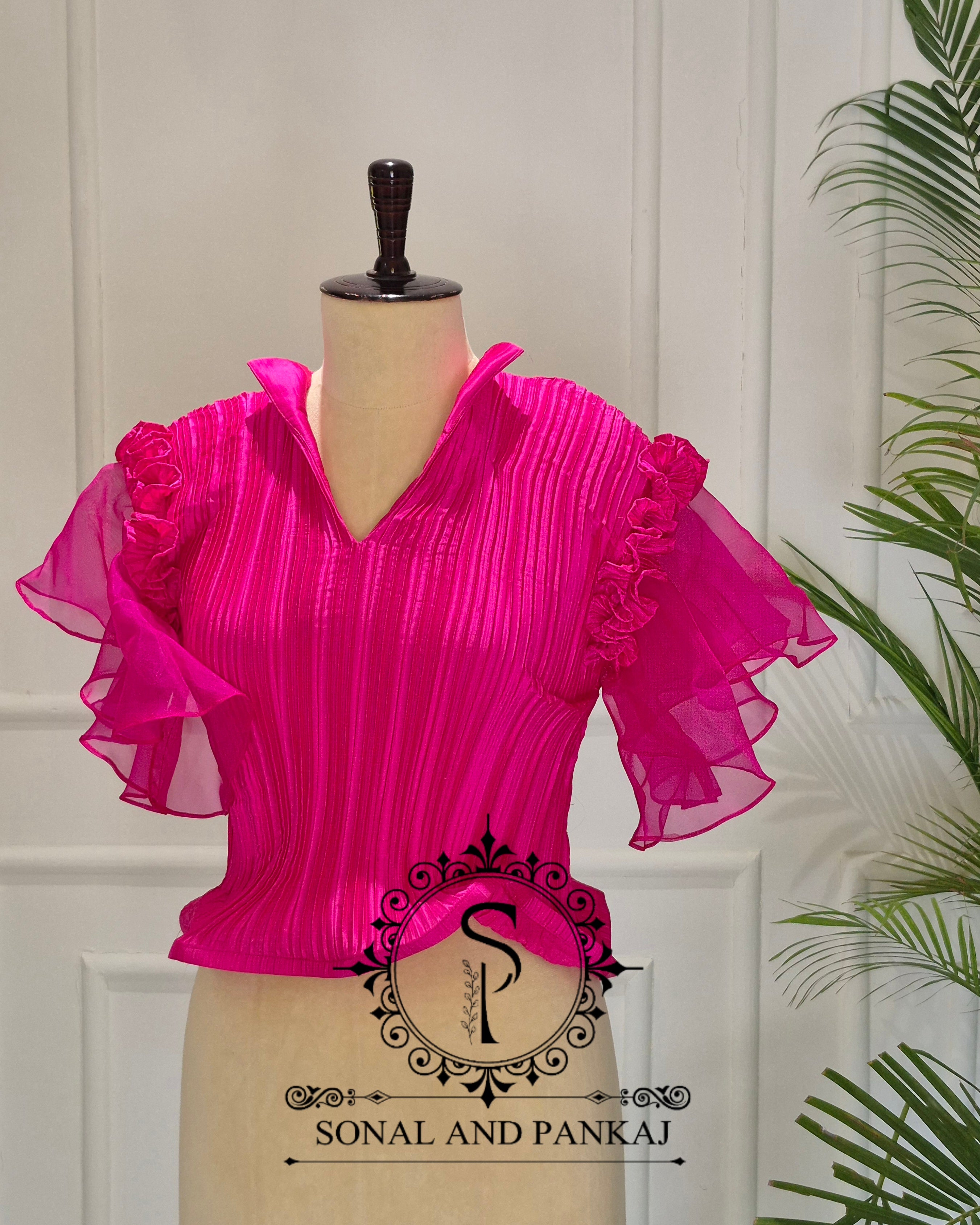 Pleated Rose Stretchable Top - BL01680 (Only Top)