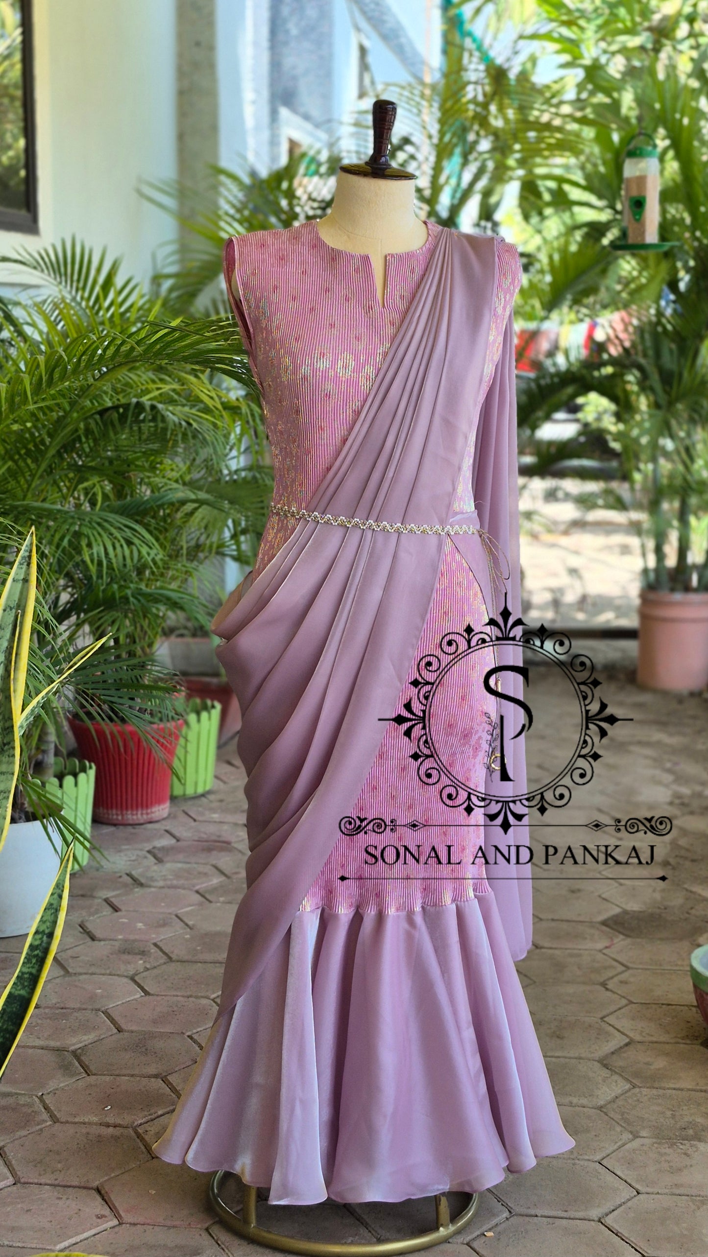 Lusty Lavender Pleated Gown Saree - SA01796
