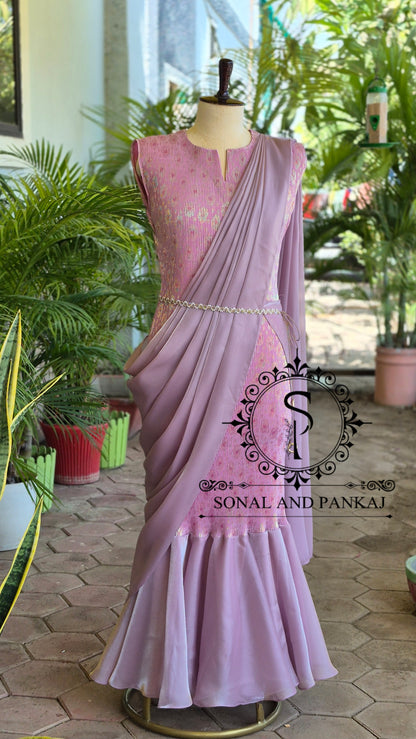 Lusty Lavender Pleated Gown Saree - SA01796