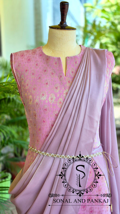 Lusty Lavender Pleated Gown Saree - SA01796