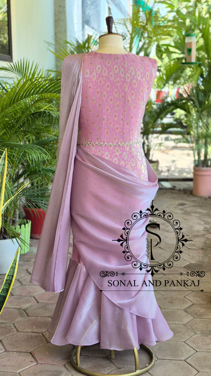 Lusty Lavender Pleated Gown Saree - SA01796