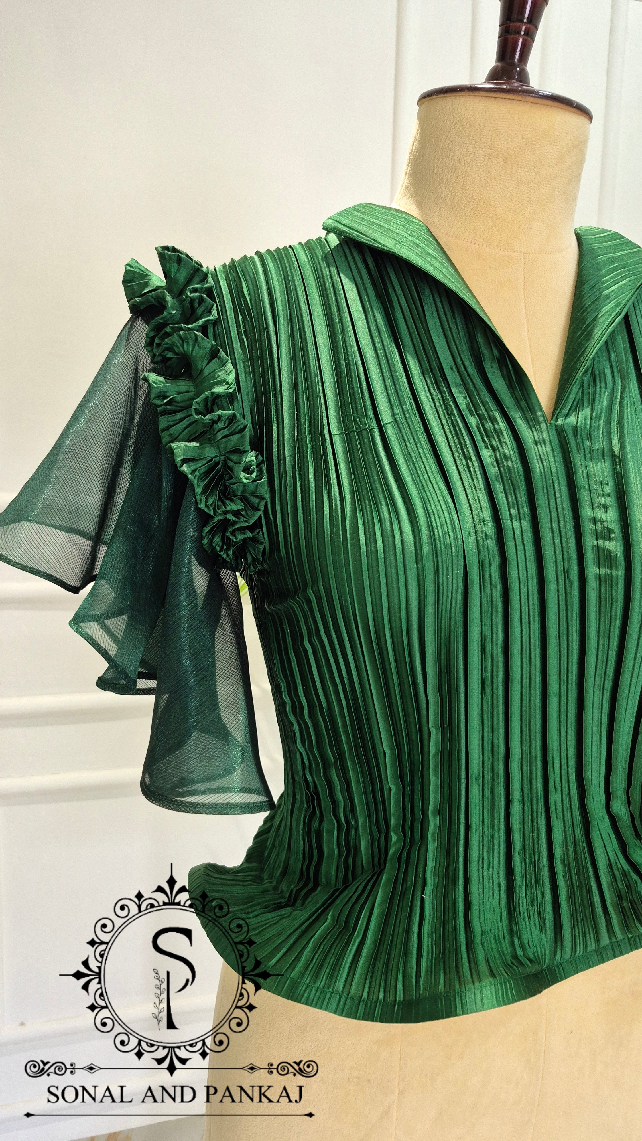 Pleated Petal Stretchable Top - BL01697 (Only Top)