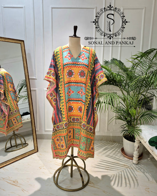 Caftan bleu à imprimé floral - RW01098