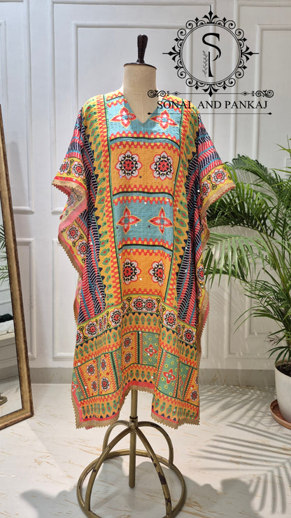 Caftan bleu à imprimé floral - RW01098
