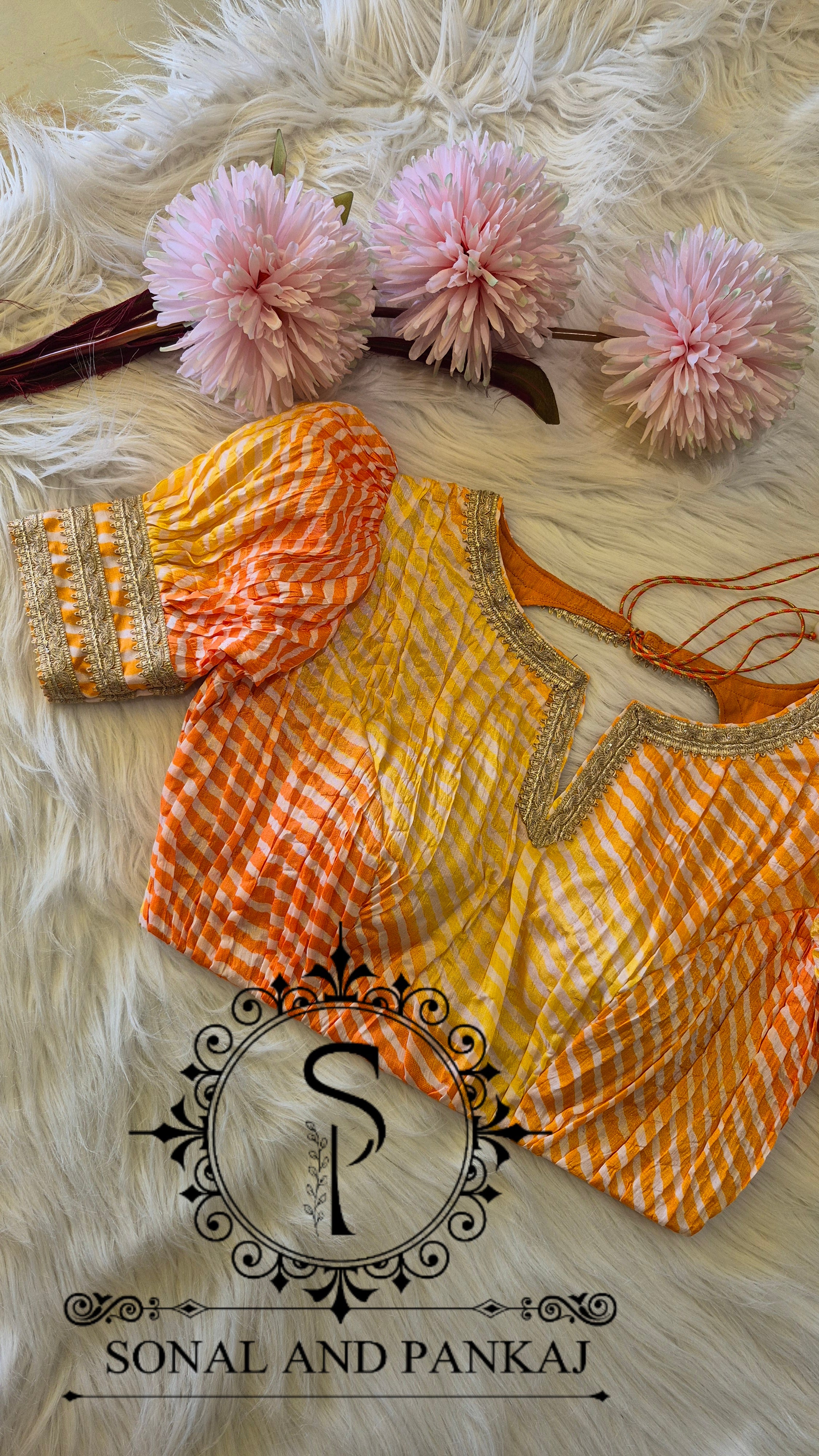 Designer Yellow & Orange Puffed Sleeves Blouse - BL01707