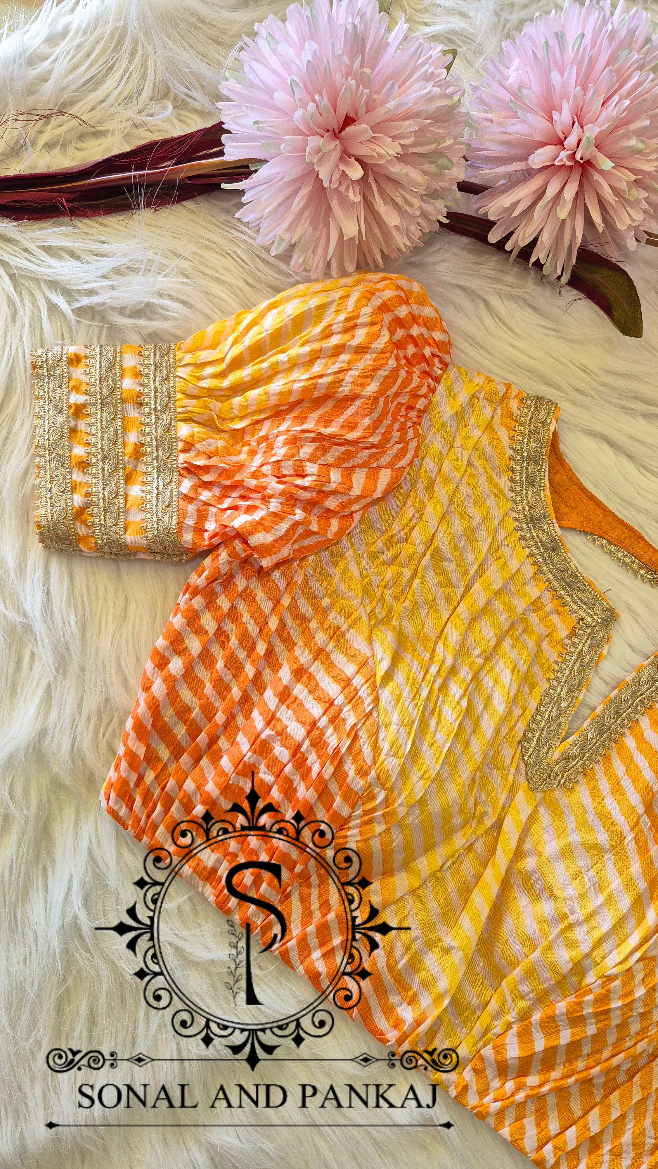 Designer Yellow & Orange Puffed Sleeves Blouse - BL01707