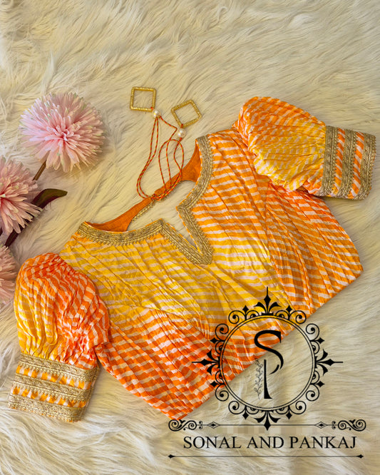 Designer Yellow & Orange Puffed Sleeves Blouse On Sale - BL01707