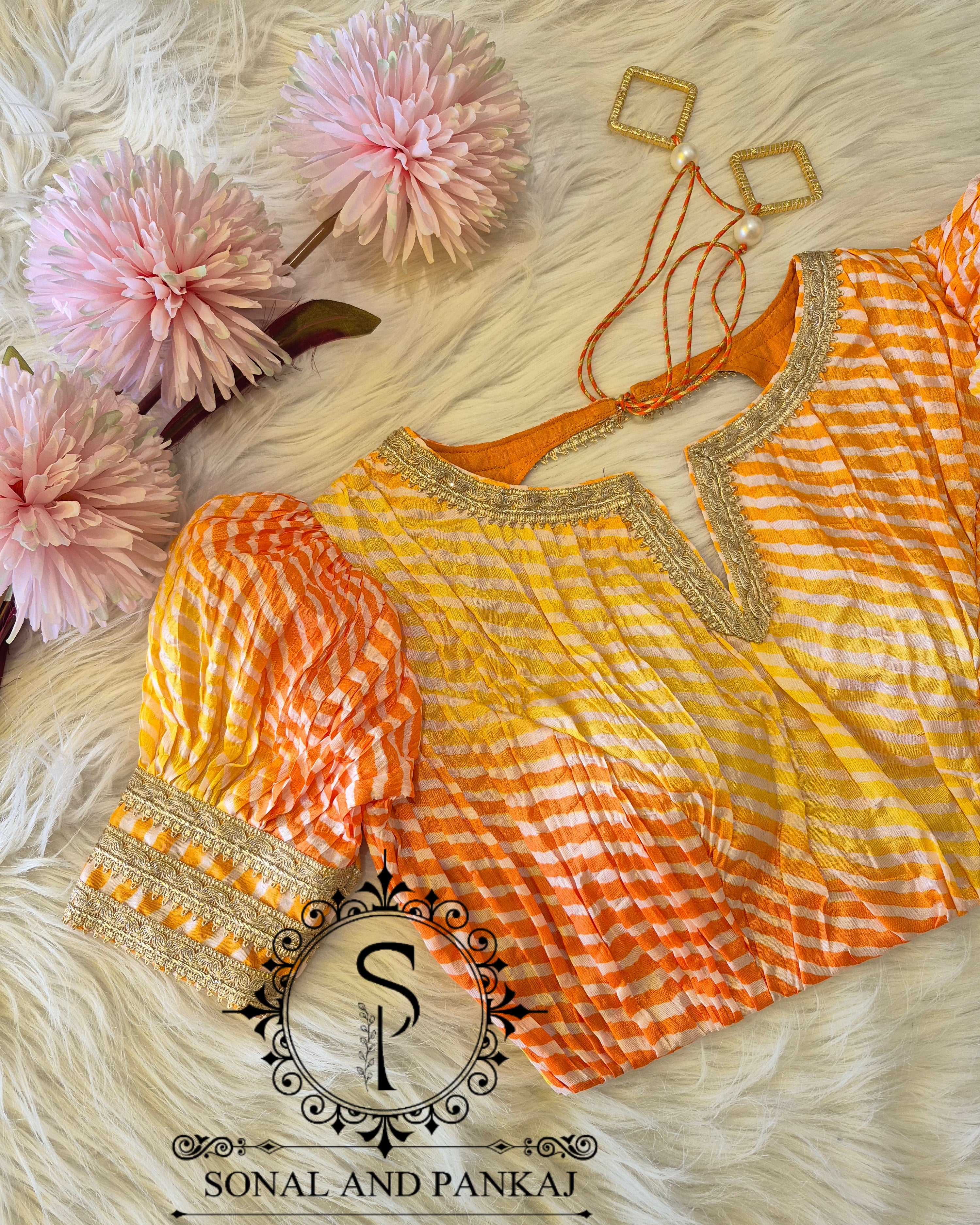 Designer Yellow & Orange Puffed Sleeves Blouse - BL01707